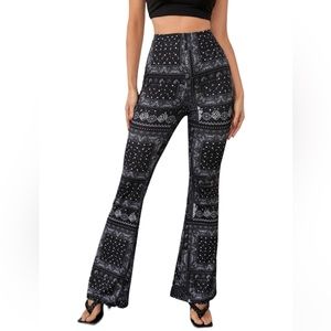 Elastic Waist Paisley Print Flare Leg Pants
